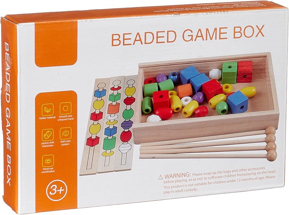 Fidtoy Wooden Stringing Beads Set for Toddlers Fine Motor Skills Learning Toy Montessori Threading Beads for Preschool Quiet Time Play