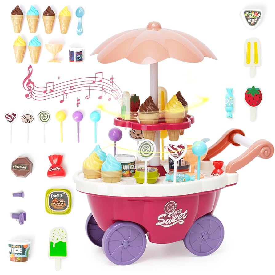 Fidtoy Ice Cream Truck Playset with Light Sound and 30 Pieces