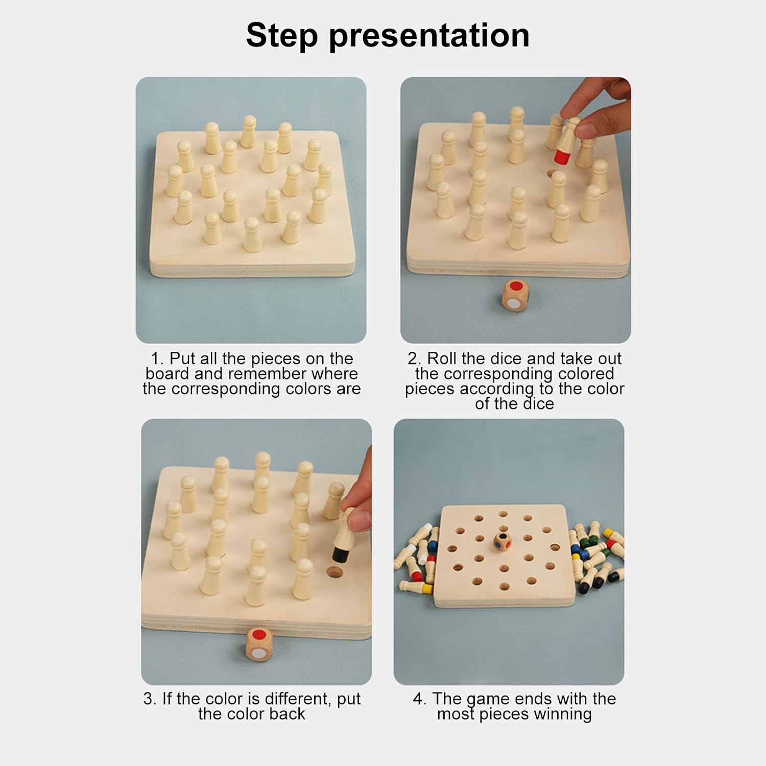 Fidtoy Wooden Color Memory Chess Game for Kids | Montessori Memory Matching Board Game, Color Recognition, Attention, Fine Motor Skills & Family Game Night Toy Age 2-6