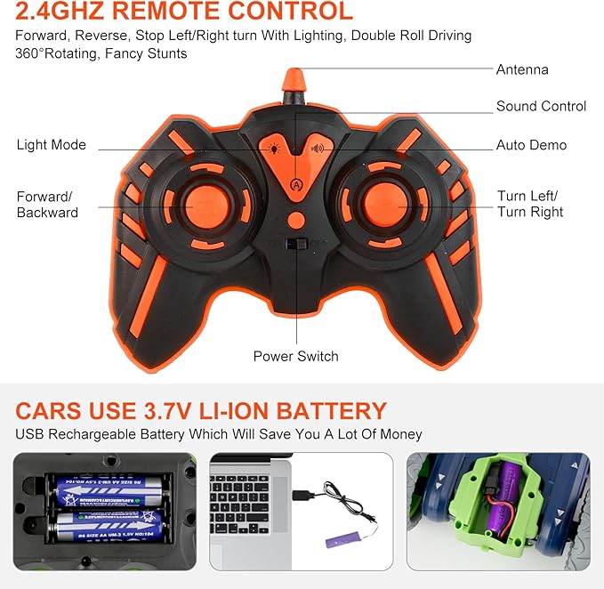 Remote Control Stunt Car with 360° Flips & Lights – Double-Sided 4WD | Bacha Toys