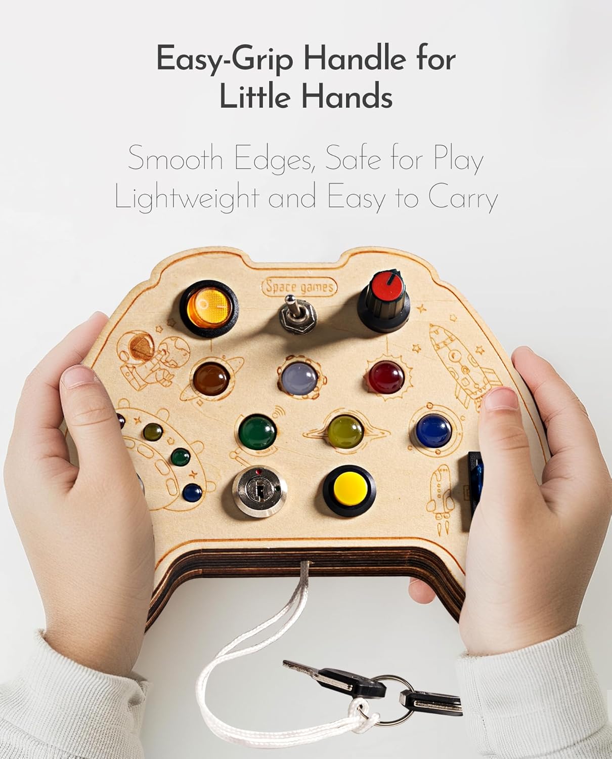 KidMigo Montessori Wooden Busy Board Toy with LED Light Switch, Key Switches for Motor Skills, Sensory Toys for 2-5 Years and Up