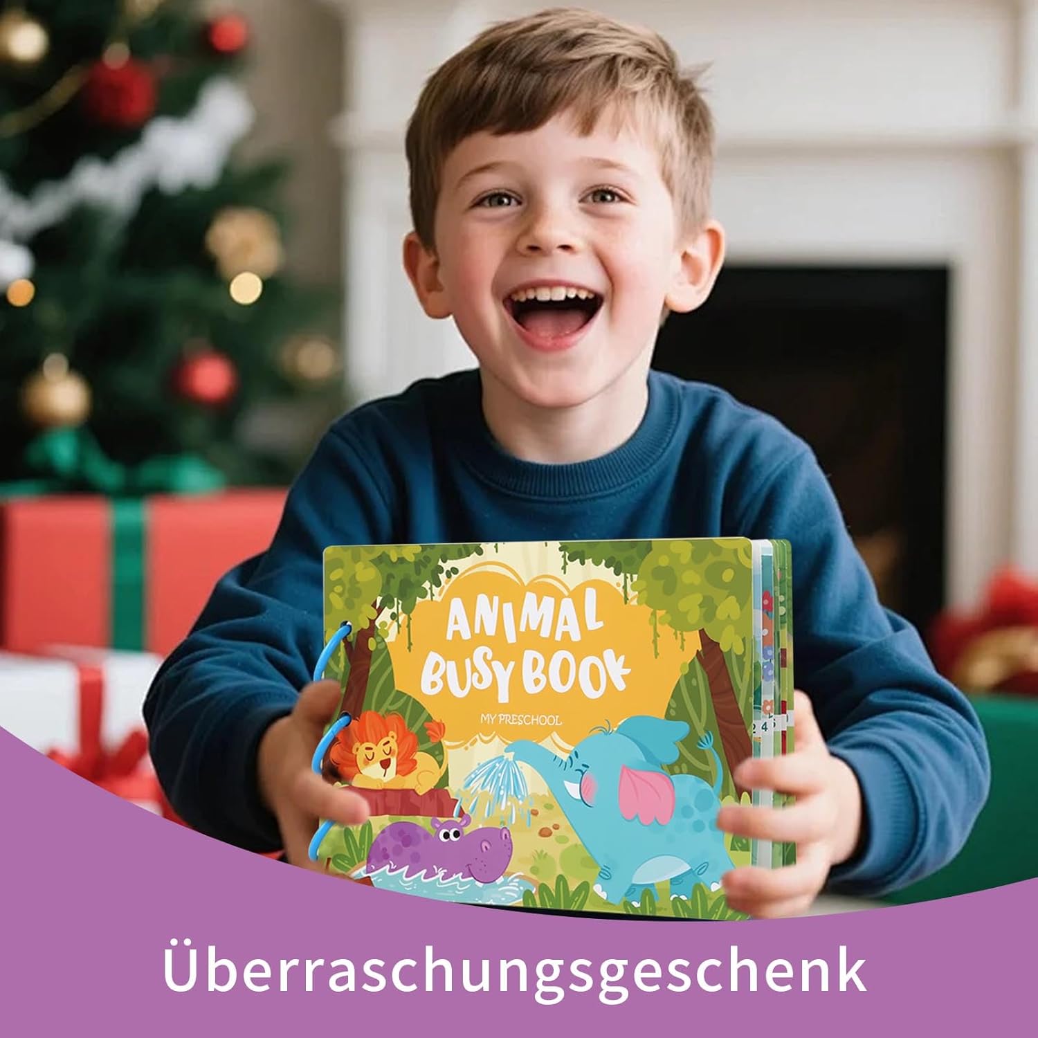 Montessori Toy 1 2 3 Years, Animal Busy Book, Games from 1 Year, Quiet Book from 1 Year, Busy Board, Fine Motor Skills, Gift 1-3 Years Children Boy Girl