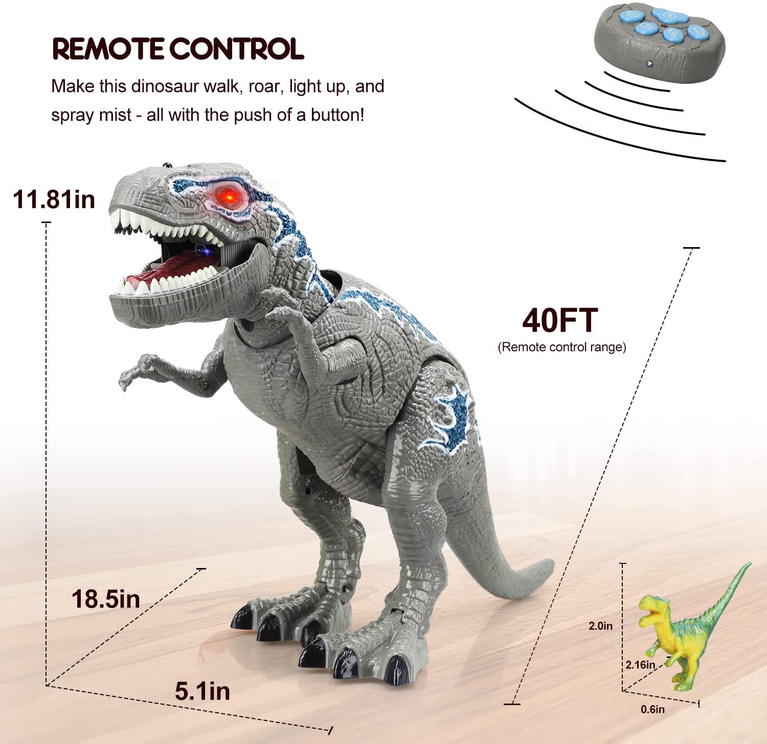 Fidtoy Remote Control T-Rex Dinosaur Toy with Mist Spray for Kids
