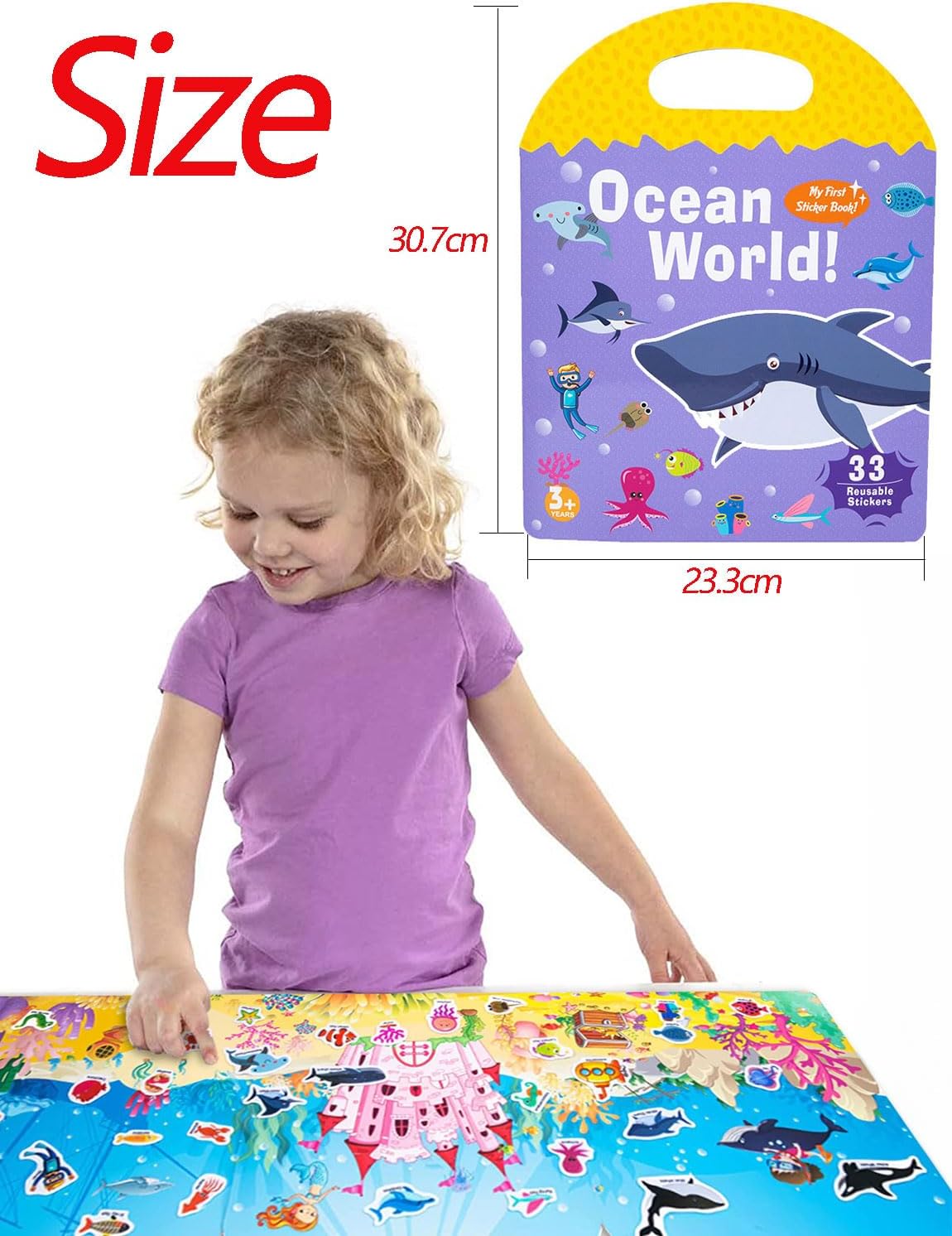 SIBBYE Portable Jelly Quiet Book,Reusable Sticker Book for Kids, Preschool Learning Activities for Toddler-Travel Toys Sticker Book Educational Gifts (Ocean)