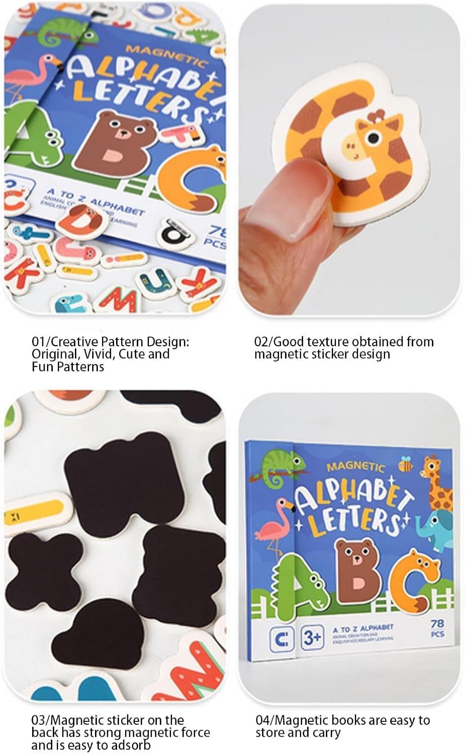 Magnetic Alphabet Letters Learning Set with Animal ABC Board Book – Preschool Educational Toy for Kids 3+ – Magnetic ABCs for Toddlers, Montessori Learning Tool, Phonics & Spelling Practice