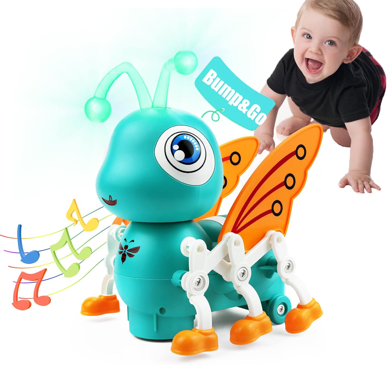 Fidtoy Walking Musical Bee Toy with Lights and 360 Rotation