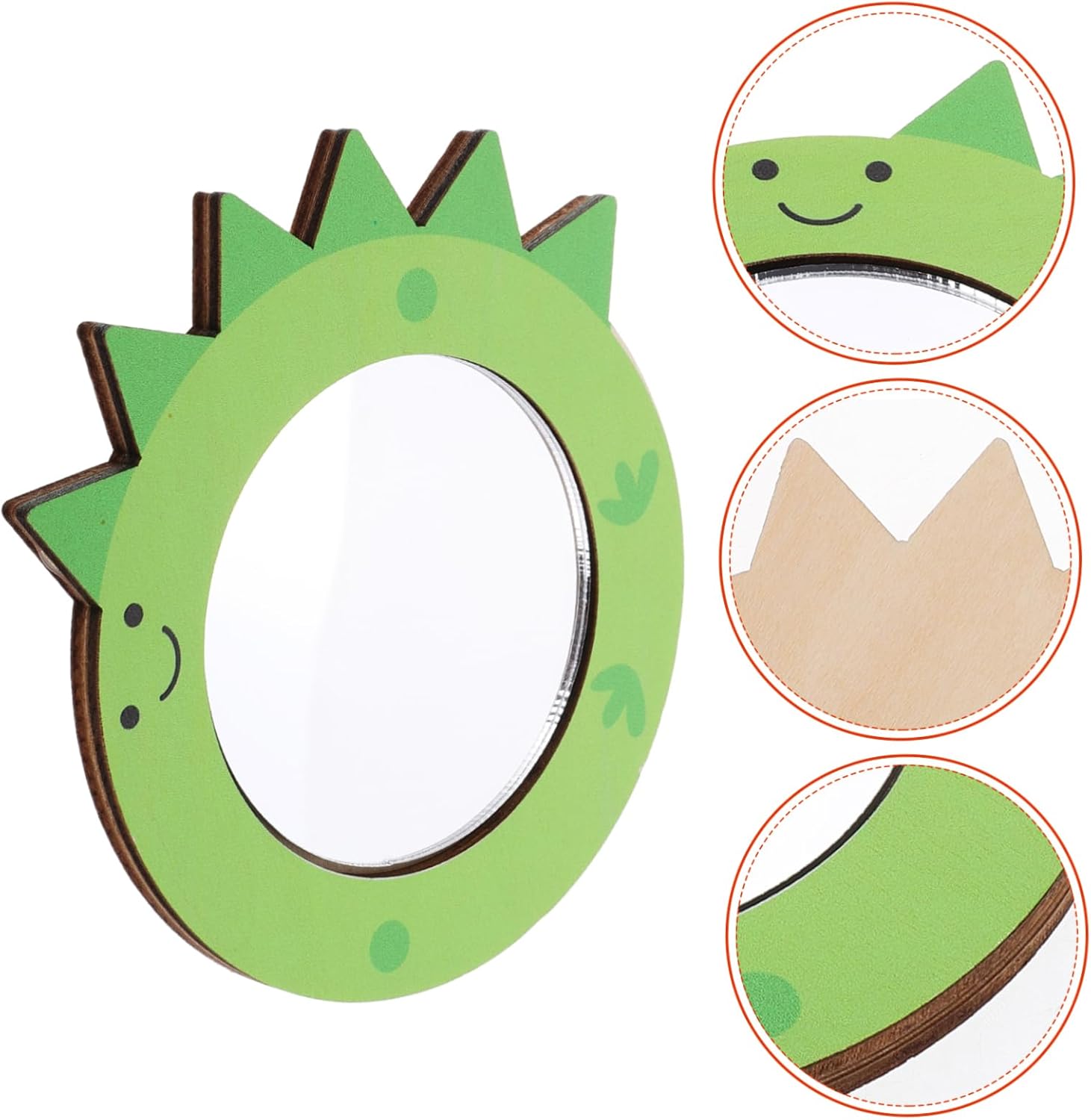 Vaguelly Handheld Mini Mirror for Makeup Baby Bath Learning Toys Safe Wooden Dinosaur Mirror for Girls