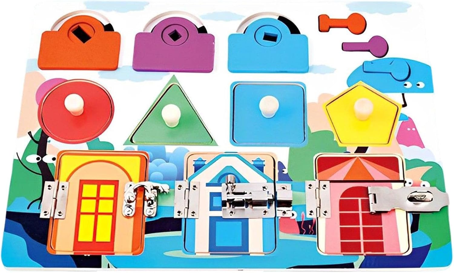 Placa de trava e trava | Travas de madeira para atividades – Placas ocupadas, placa sensorial para crianças, placa sensorial Montessori, trincos para crianças Aviere