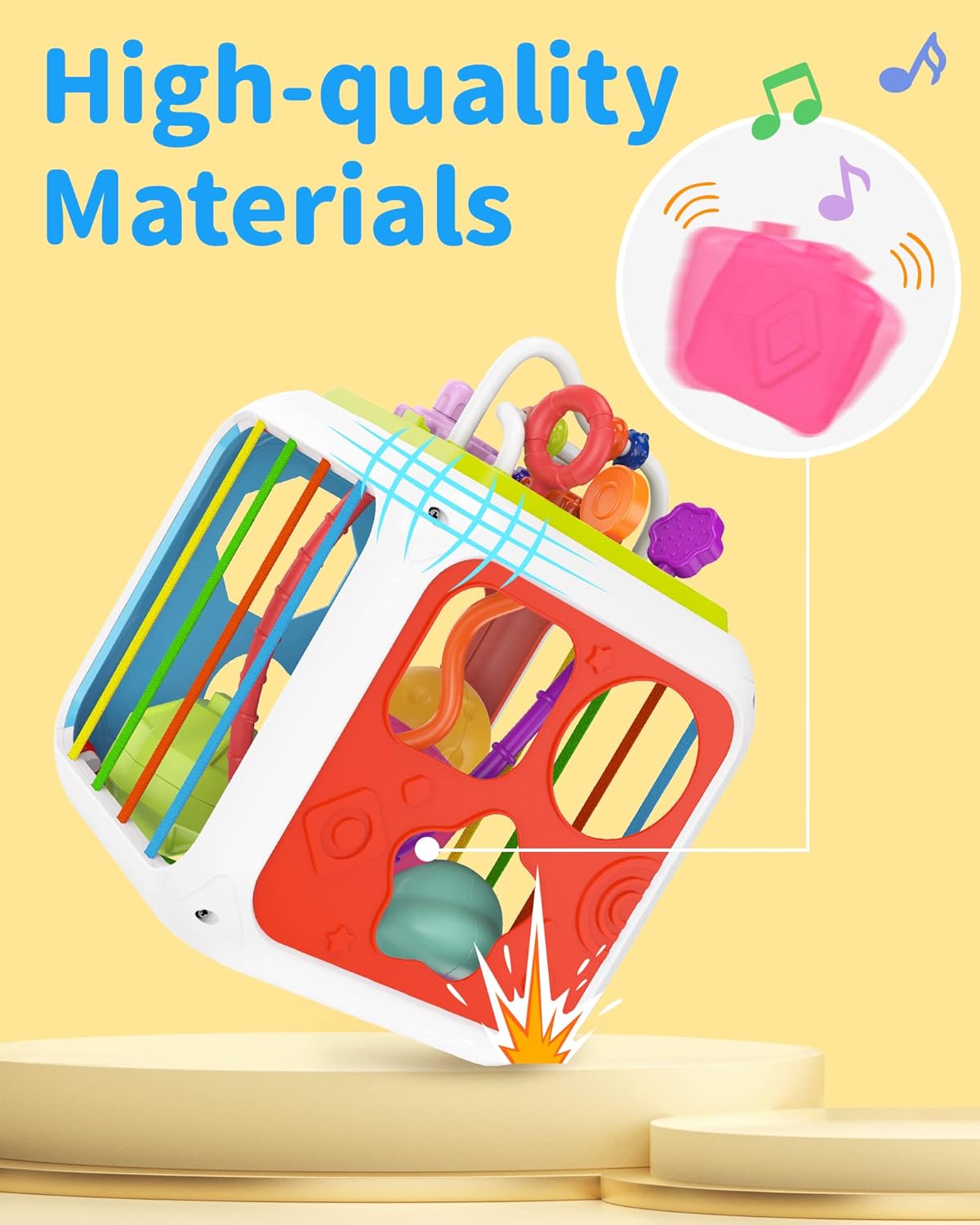 Fidtoy 7-in-1 Montessori Activity Cube for Toddlers – Multifunctional Sensory Learning Cube with Shape Sorter, Xylophone, Gears, Beads, Pull String, and Stacking Blocks