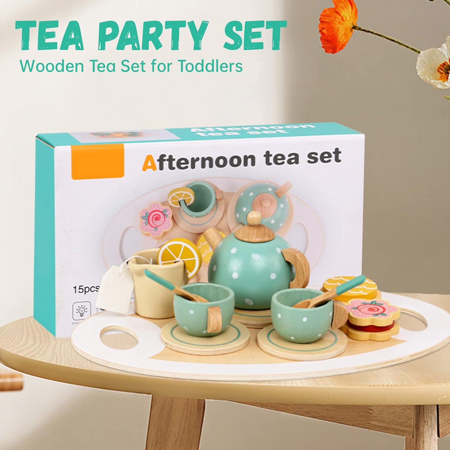 Fidtoy Wooden Tea Set Montessori Pretend Play Toy for Kids