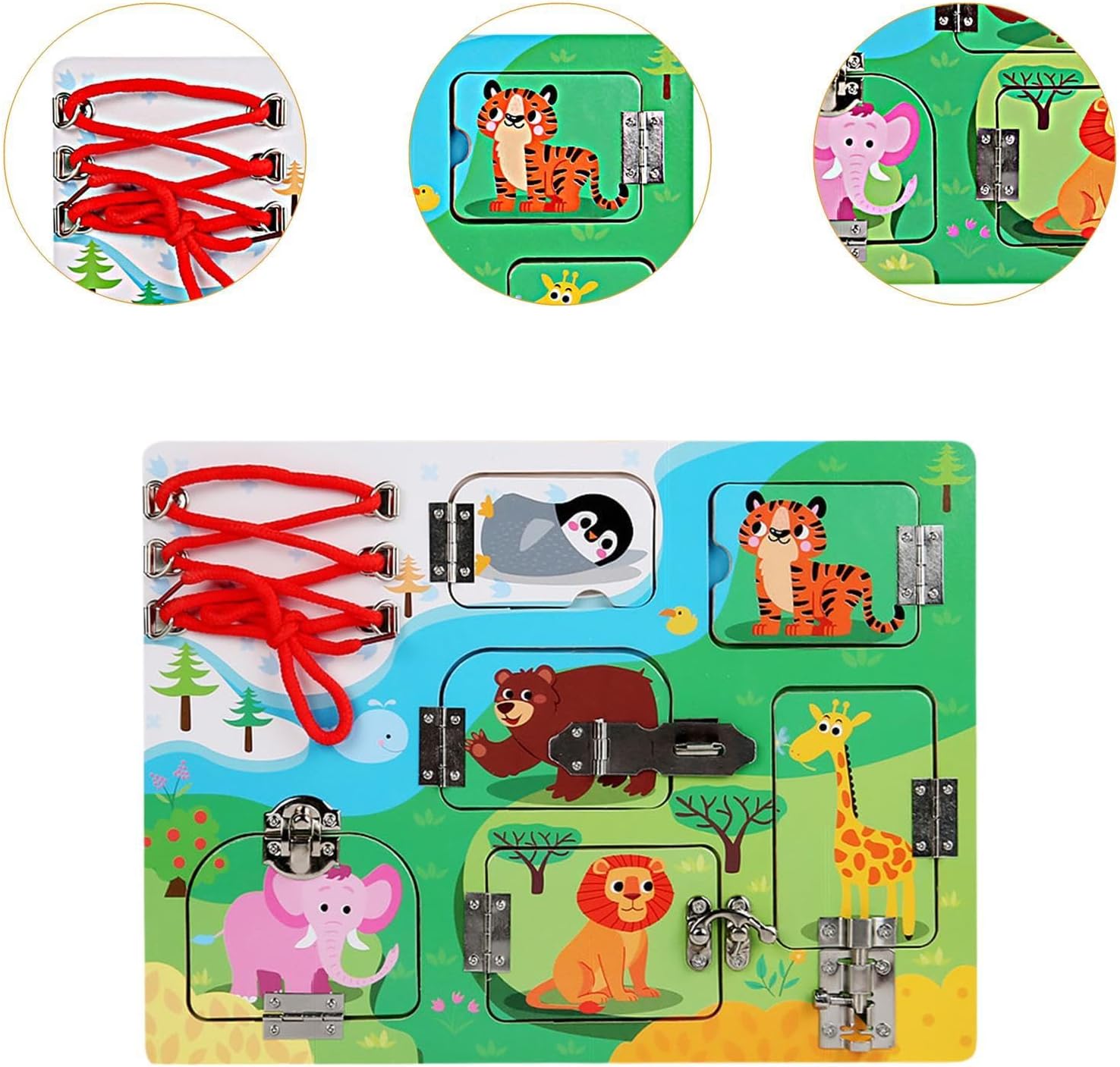 Wooden Latch Board for Skill Development and Learning Activities for Kids, Animal