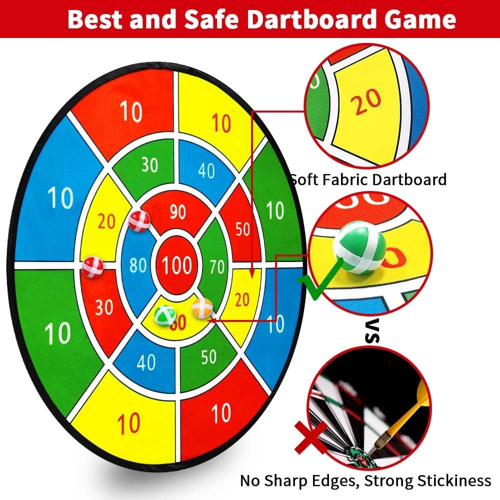 Fidtoy Velcro Dart Board Set for Kids – 66cm Colorful Sticky Ball Target Game with 12 Balls, Hook, Counting Numbers, and Indoor Outdoor Toss Play