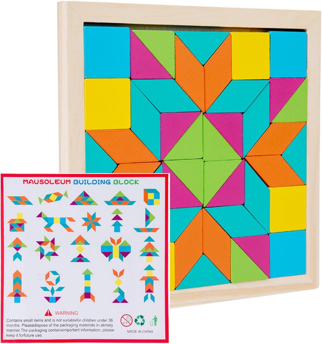Motif de formes géométriques en bois, puzzle Tangram - 533