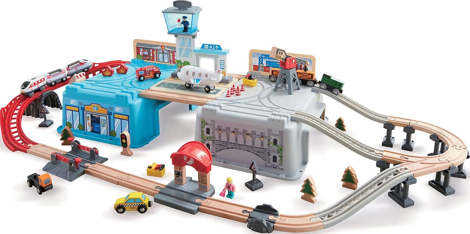 Fidtoy Coffret de Train en Bois - 80 Pièces - Jouet de Construction Ferroviaire pour Enfants