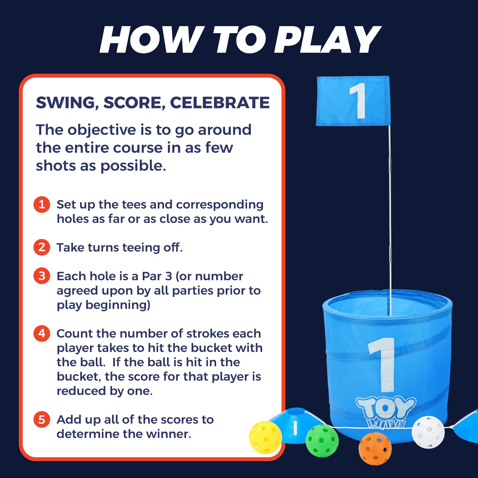 TOY Life Golf Game Set, 6 Holes Backyard Golf Bucket Game for Adults Kids, Practice Golf Course with Balls and Flag, Outdoor Indoor Golf Yard Game for Beach, Camping and Lawn