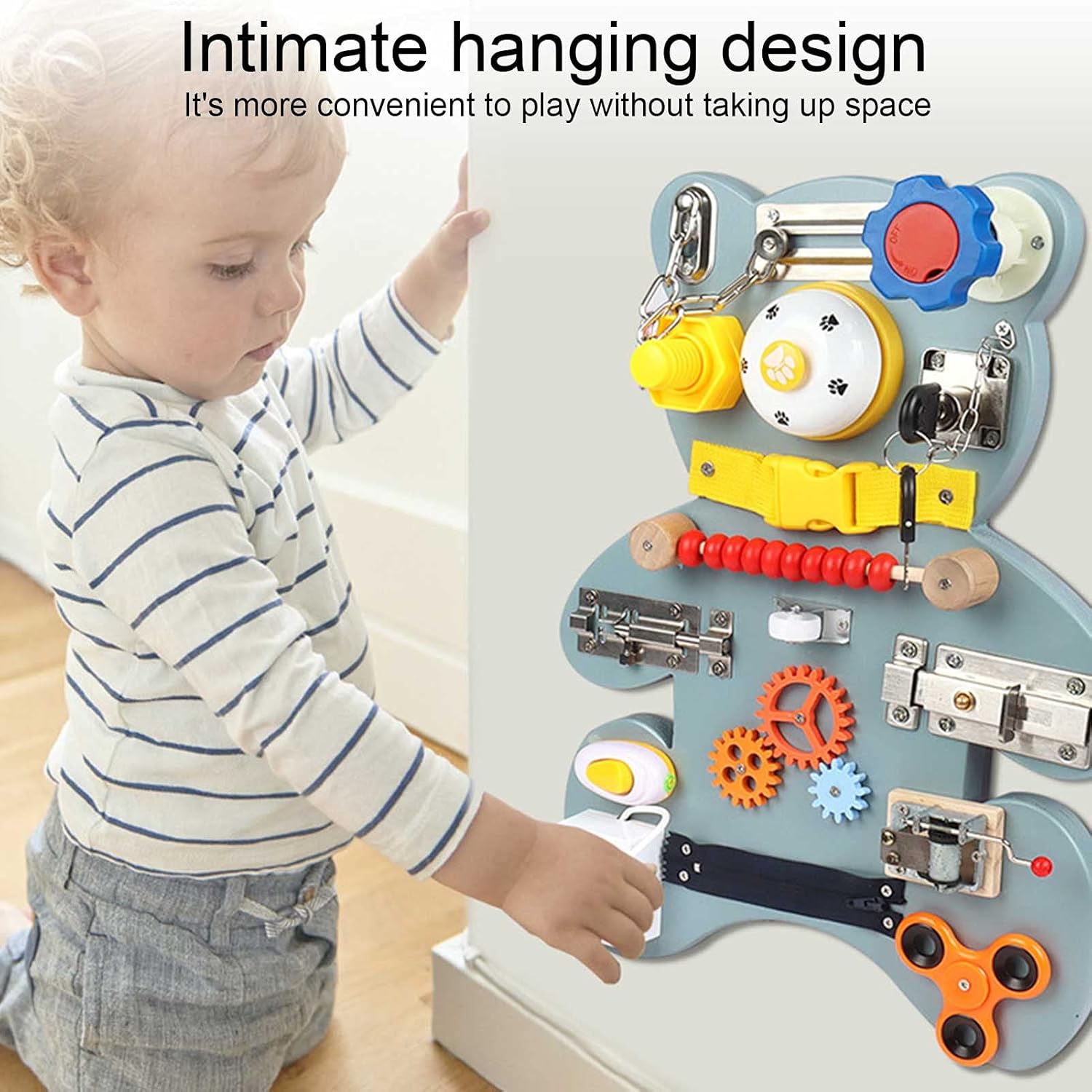 Busy Cube Toddler Busy Board Montessori Toy Wooden Busy Board for 1 2 3 4 5 Year Montessori Toys Fine Motor Skills Activity Board Cube for Toddlers Kids Sensory Board Game Travel Toy (Style 2)