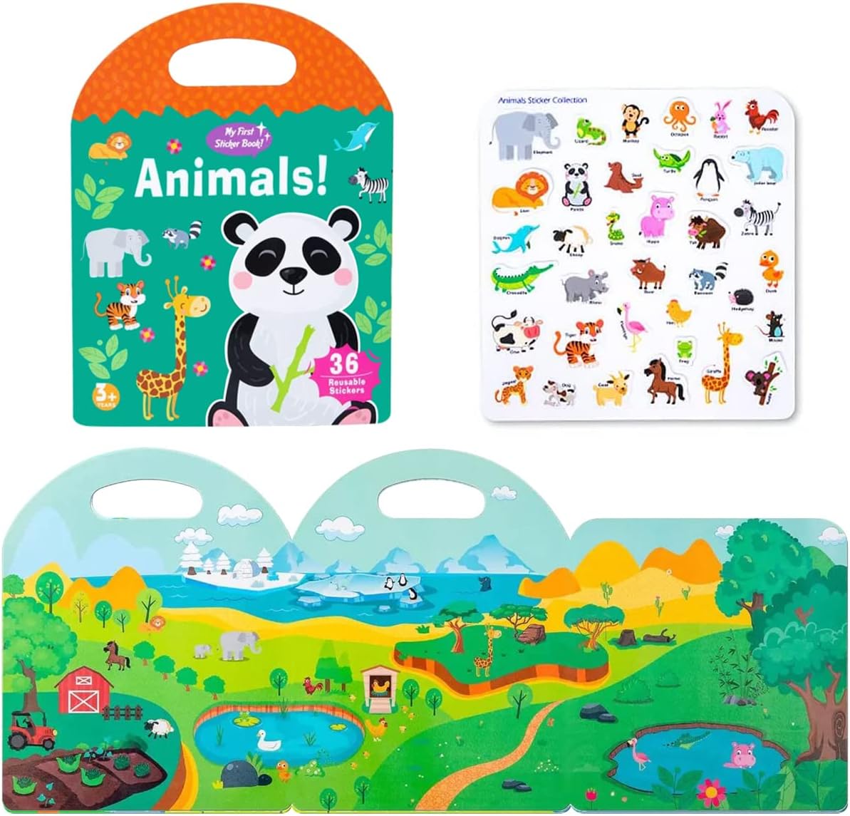 2 Sets Portable Jelly Quiet Busy Book, Vehicle & Animal Reusable Sticker Books for Kids, Toddler Sticker Activity Book Preschool Learning Activities Educational Toys for Girls Boys Ages 3+