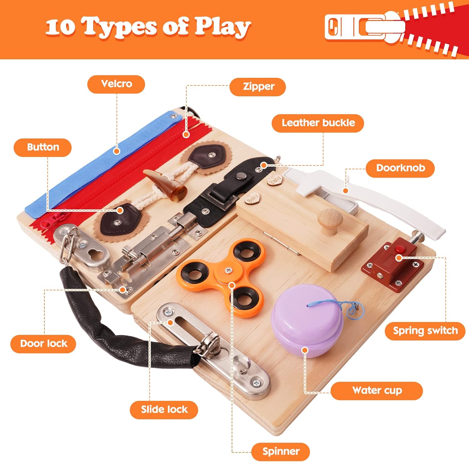 Busy Board for Toddlers Wooden Montessori Activity Sensory Board to Develop Fine Motor Skills