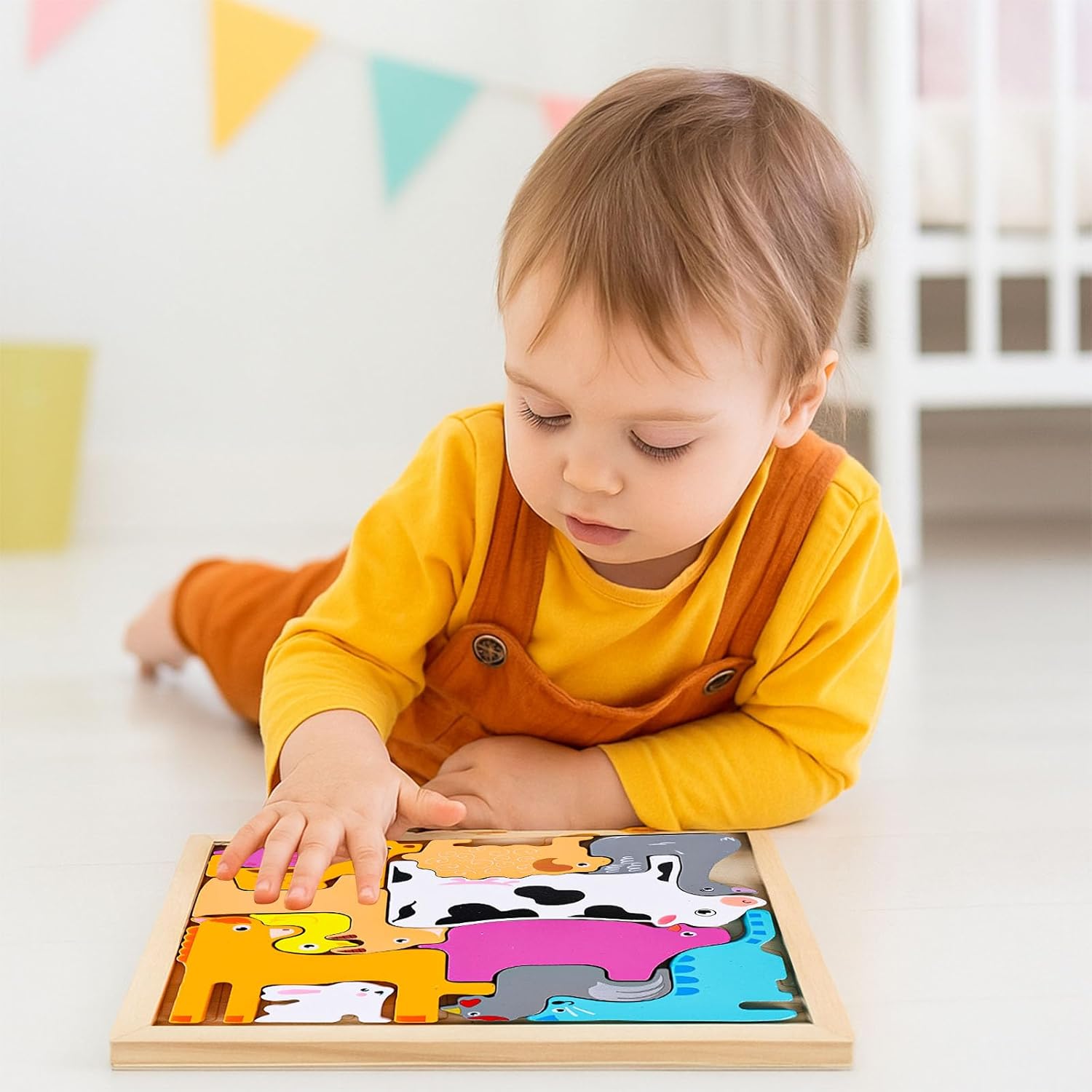 Planche de puzzle 3D Fidtoy à assembler, motif aléatoire, planche de puzzle en bois d'animaux de la ferme, jouet d'apprentissage de la motricité fine et de l'association des chiffres pour enfants