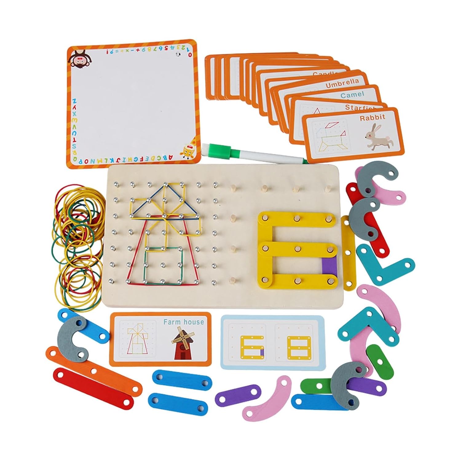 Bandas Geo de Madera Montessori y Tarjetas de Patrones con Tarjeta de Dibujo - 564