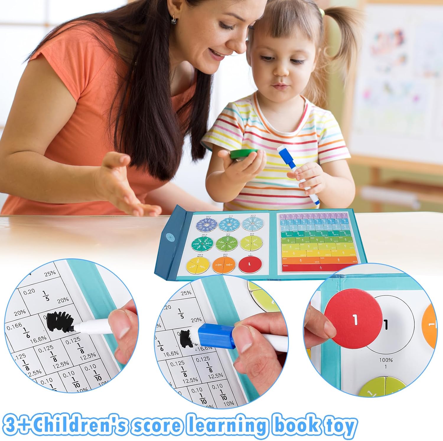 102 Pcs Magnetic Fraction Tiles Circles Set with Pen,Math Counting Board,Montessori Division Board,Fraction Tiles Circles Learning Math Fraction Manipulatives for Kids Preschool Class