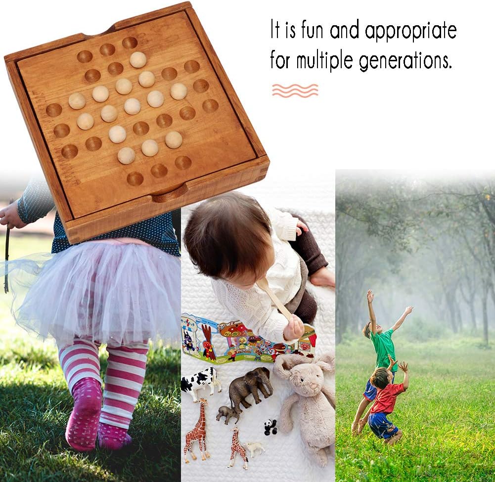 Fidtoy Solitario con Almacenamiento Juego de Estrategia de Madera para Niños