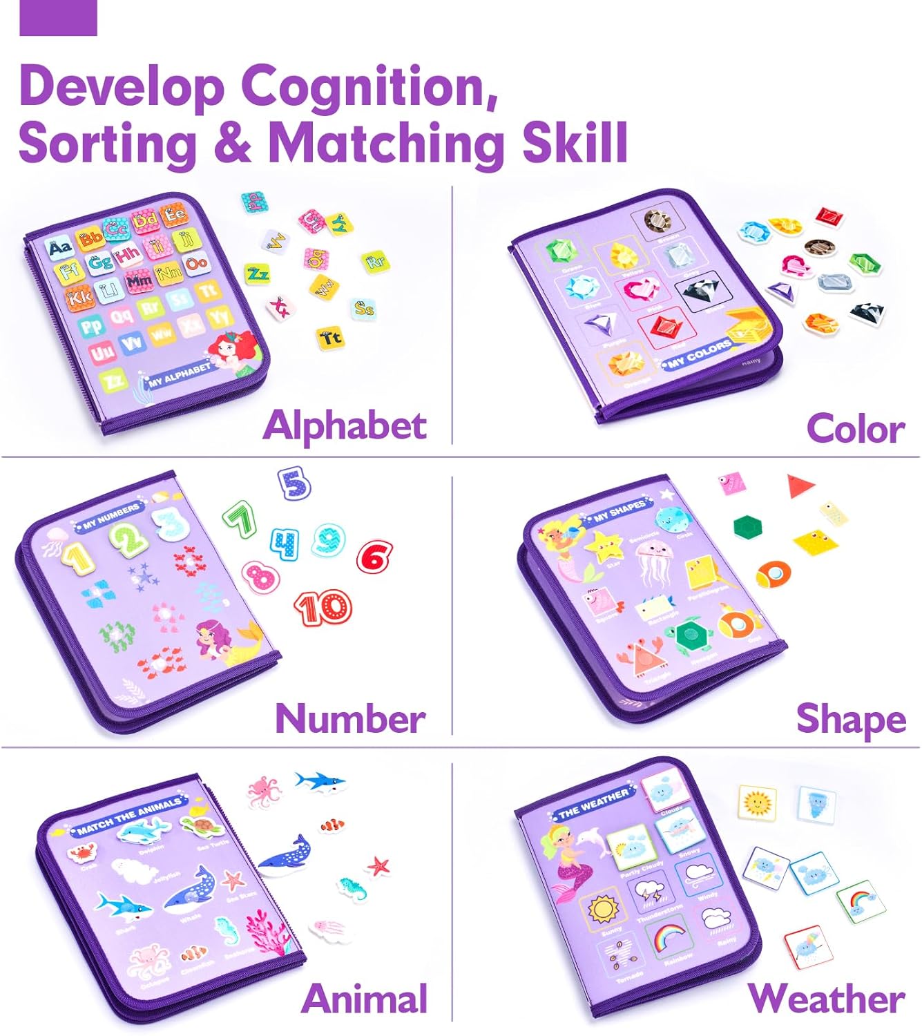 Fidtoy Montessori Busy Board for Toddlers – 8-in-1 Preschool Activity Board, Travel Learning Toy, Fine Motor Skills Busy Book