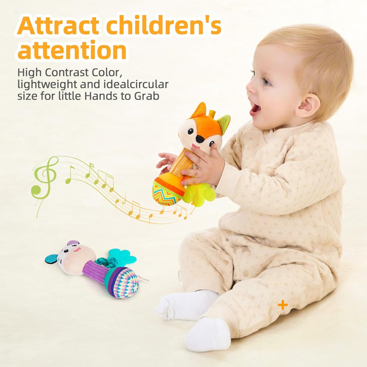 Fidtoy Plush Baby Rattle Toy Set for Newborns – Soft Animal Sensory Rattles for Infant Grasping, Sound Discovery, and Early Development