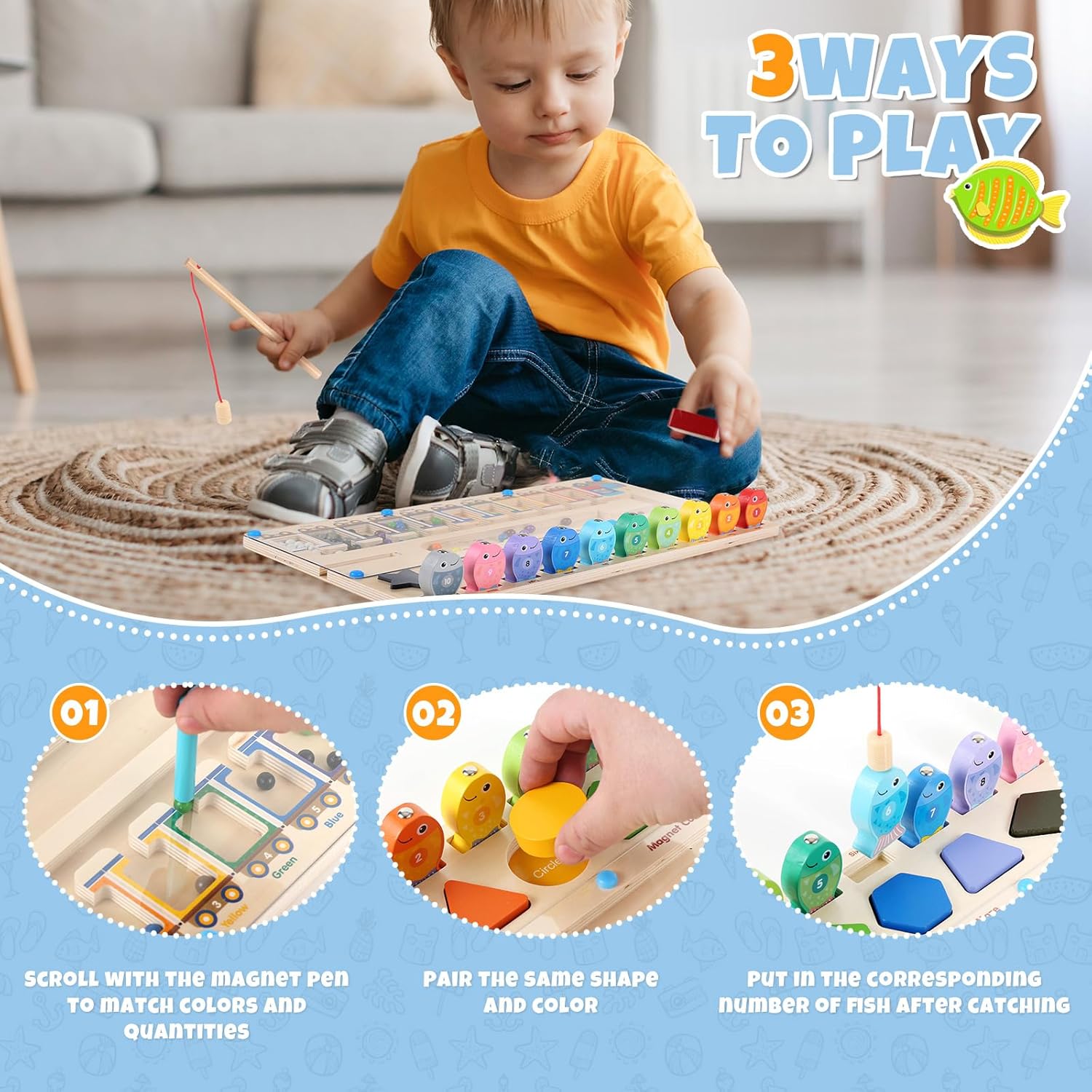 3 in 1 Magnetic Color and Number Maze, Montessori Toys Wooden Puzzle Activity Board, Learning Educational Counting Matching Toys,Toddler Fine Motor Skills Toys for Boys Girls 3 4 5 Years Old