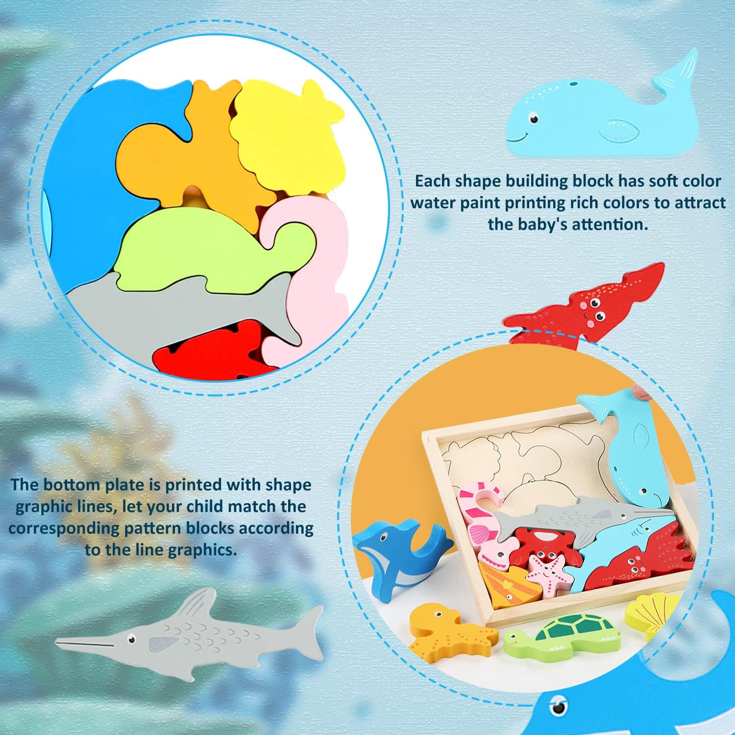 Fidtoy Tangram Sea Animals – Montessori Wooden 3D Puzzle for Children