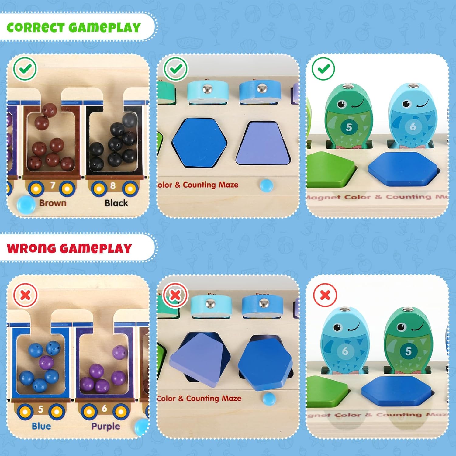 3 in 1 Magnetic Color and Number Maze, Montessori Toys Wooden Puzzle Activity Board, Learning Educational Counting Matching Toys,Toddler Fine Motor Skills Toys for Boys Girls 3 4 5 Years Old