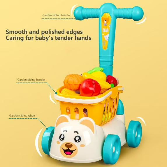 Fidtoy Kids Grocery Shopping Cart Toy Set with Fruits and Vegetables – Pretend Play Kitchen Market Role Play Toy for Toddlers Age 3+
