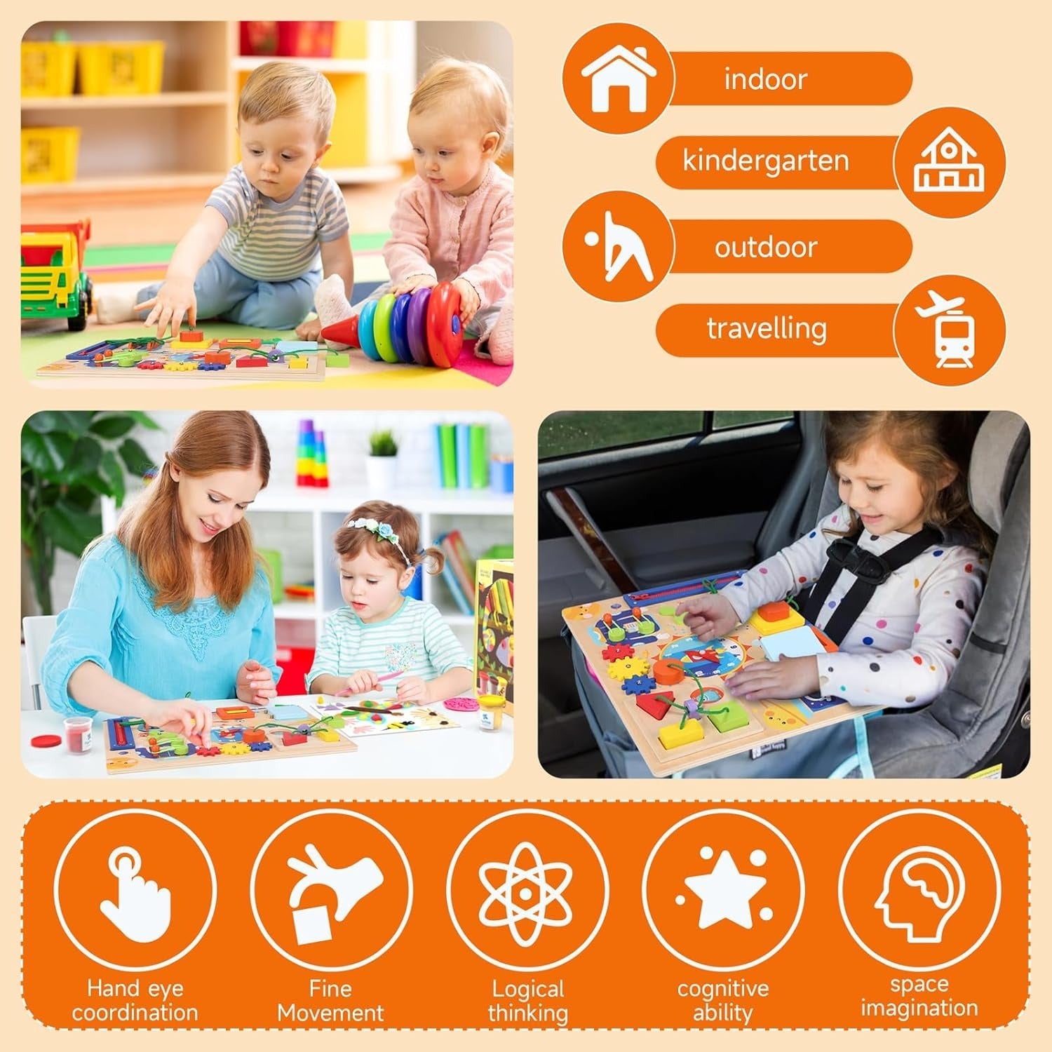 10in1 Wooden Sensory Busy Board Activity for Toddlers - A02