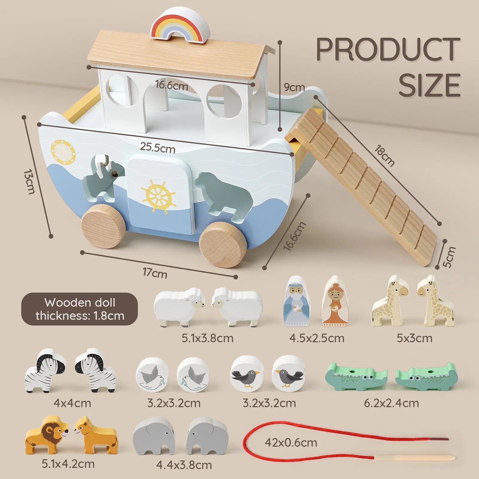 Wooden Noah's Ark Toy | Montessori Faith-Based Play Set for Toddlers