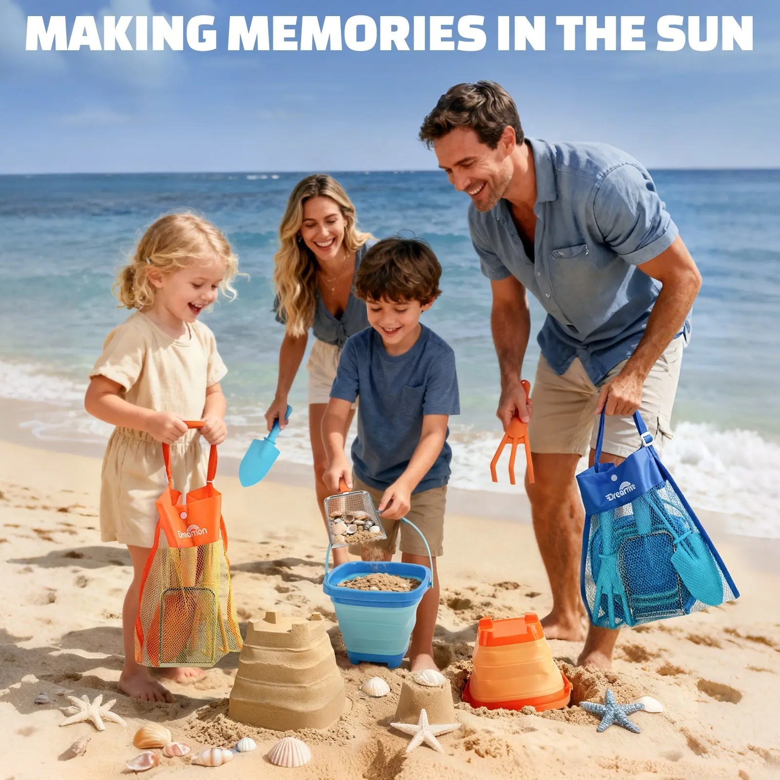 Beach Toys Set - 2-Pack Sandcastle & Beachcombing Kit for Kids 4-8