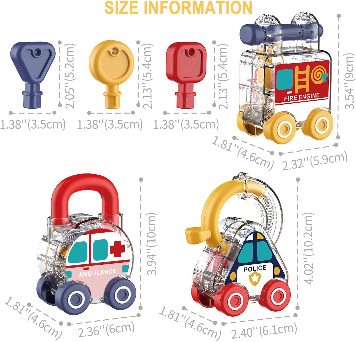 Transparent Transport and Shape Recognition Lock and Key 3 pieces - 03B