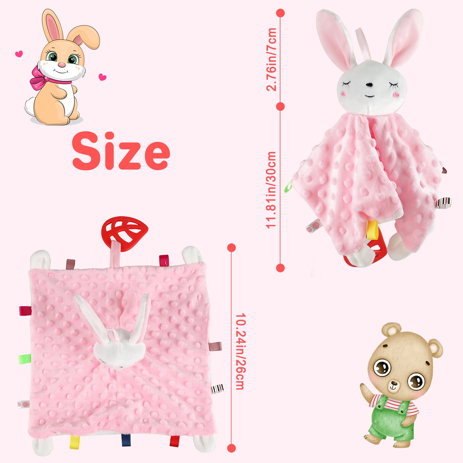 2 Pair Baby Comforter Blanket for New-born Toys Sensory Toys for Babies Baby New-born Animal Soft Toys Gifts Soft Touch Cuddle Snuggle Toys