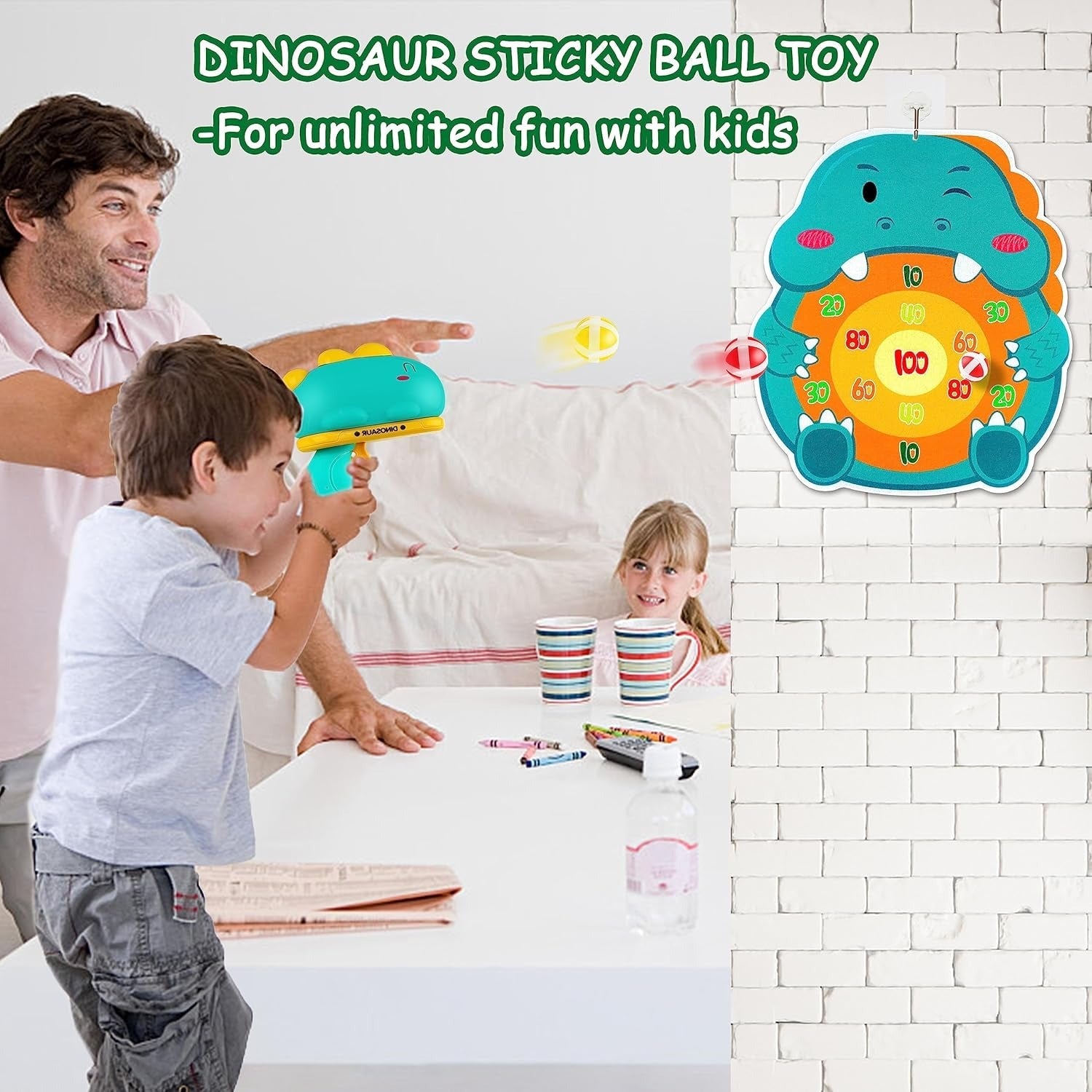 Juego de tiro al blanco con tablero de dardos y bolas adhesivas de dinosaurio - 681