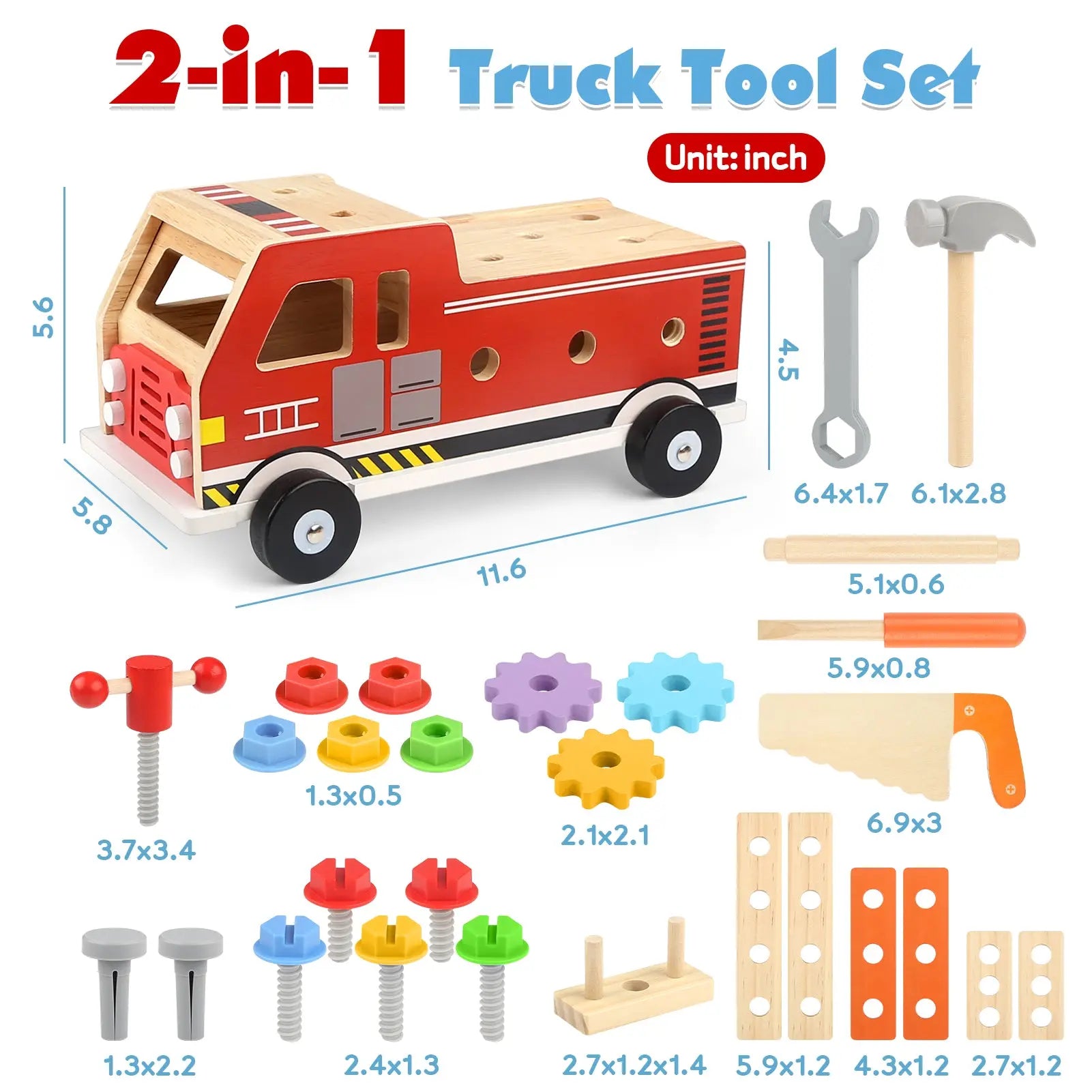 4-in-1 Fire Truck Tool Box & 47PCS Tool Set (Ages 3+)