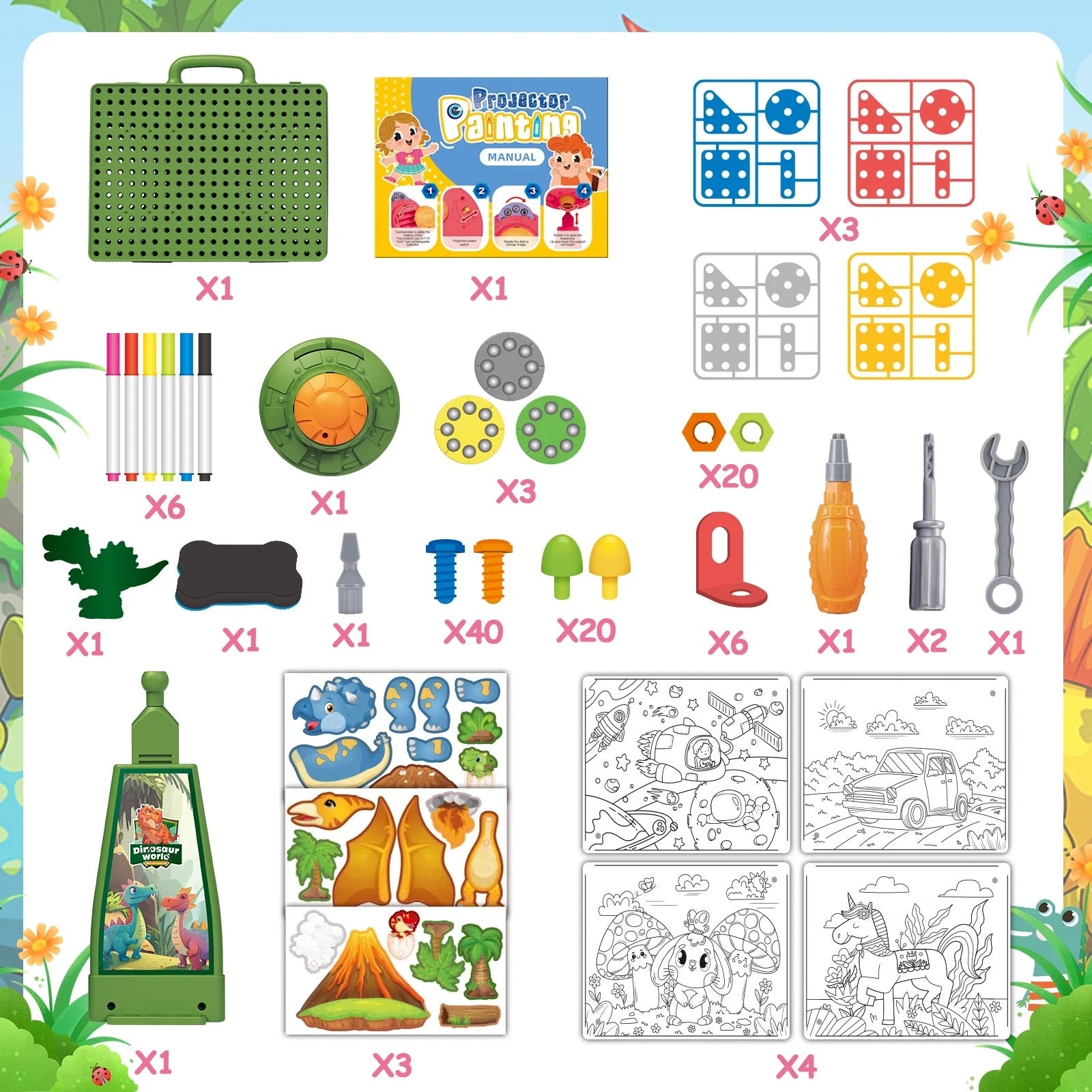 5in1 Projector Painting with Dinosaur Assembling Screw Play Figure - 117