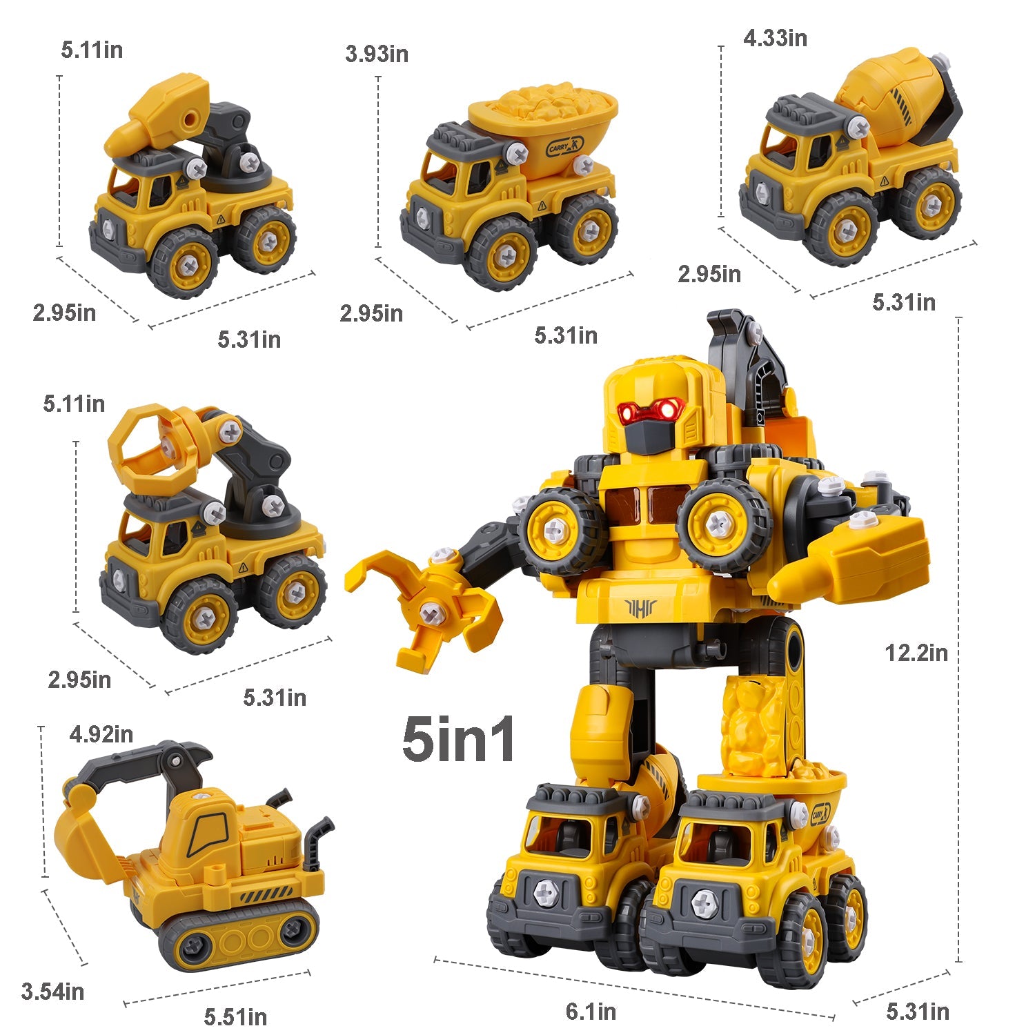 Fidtoy Take Apart Robot Construction Truck Toy for Kids 3+