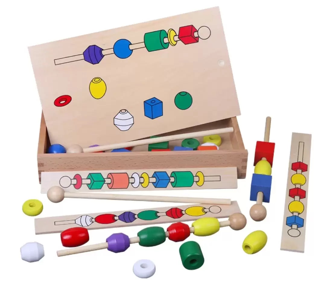 Fidtoy Wooden Stringing Beads Set for Toddlers Fine Motor Skills Learning Toy Montessori Threading Beads for Preschool Quiet Time Play