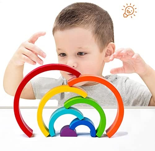 Wooden Small Rainbow Stacking Blocks - 7 Pieces - 941