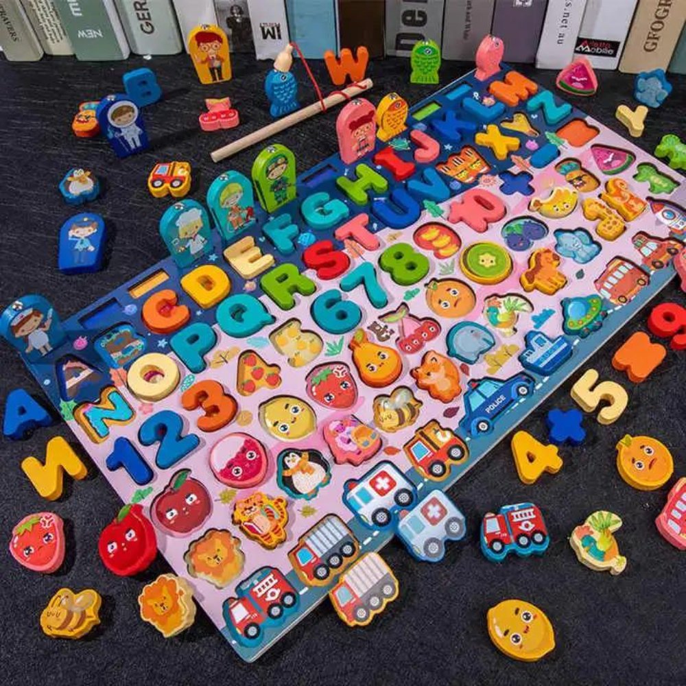 8 in 1 Traffic Matching Board | Wooden development board, Eight in One activities in one set, counting numbers, fishing, inserting poles, learning shapes, letters, wooden toys, children's toys