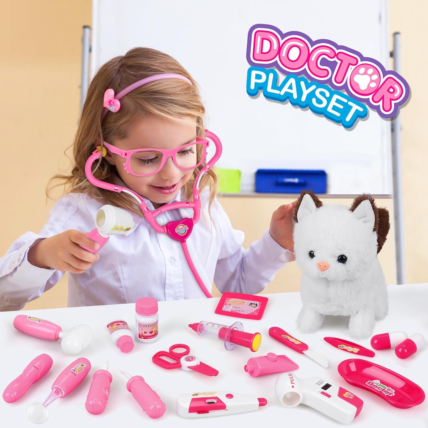 Fidtoy Kids Doctor Kit Toy with Pet Vet Set 33PCS Pretend Play Set