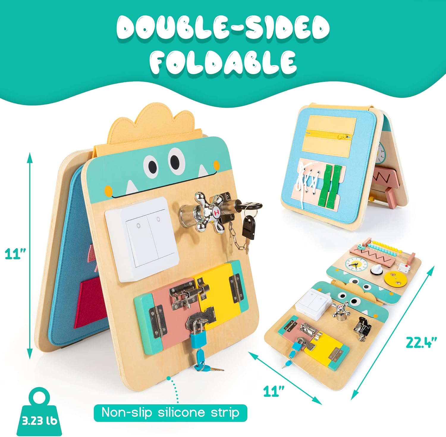 HELLOWOOD 17 for 1 Wooden Busy Board for Kids, Montessori Toys for 2 3 4 Years Old, Eduacational Activity Sensory Board, Multifunctinal Learning Toys for Toddlers Age 2-4, Fine Motor Skill