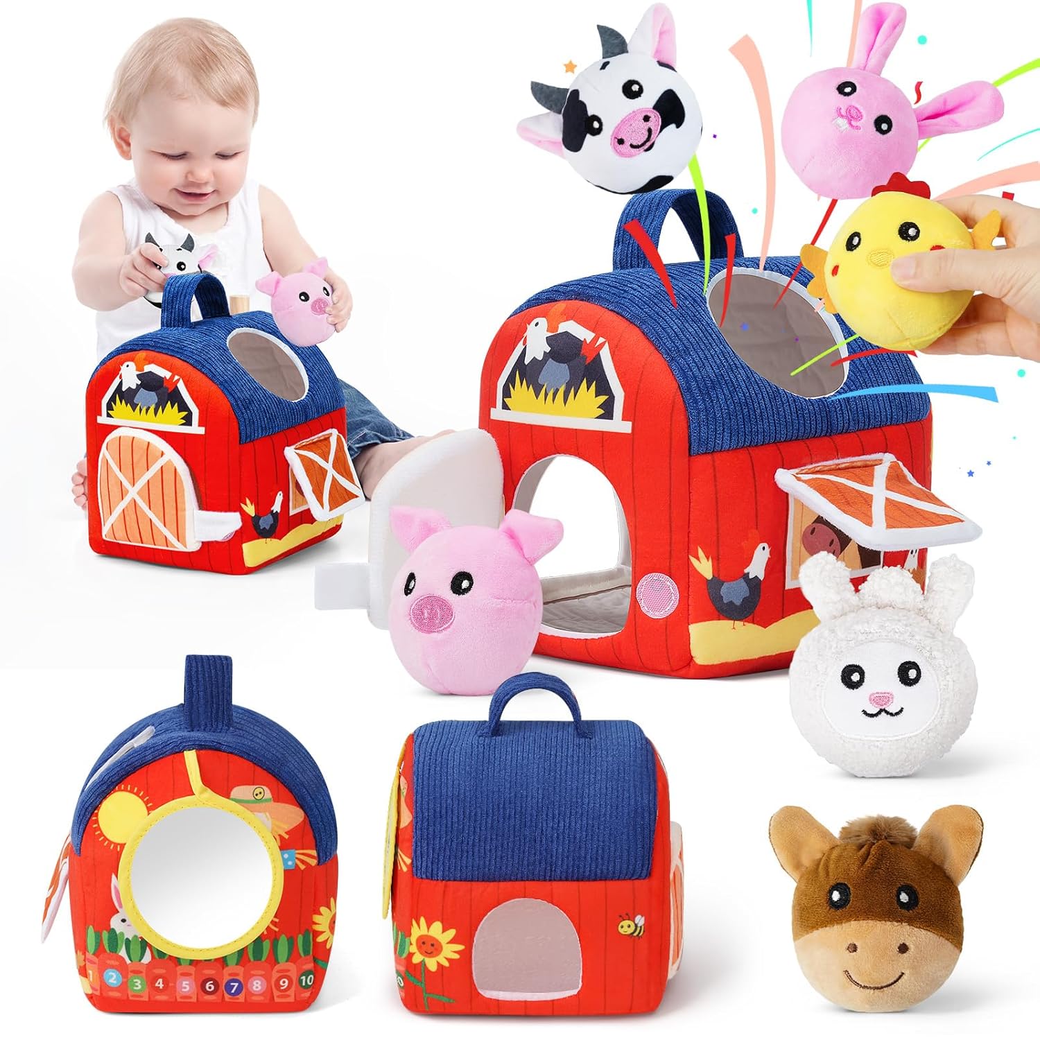 Fidtoy Plush Farm Set Baby Sensory Toy for 6-36 Months