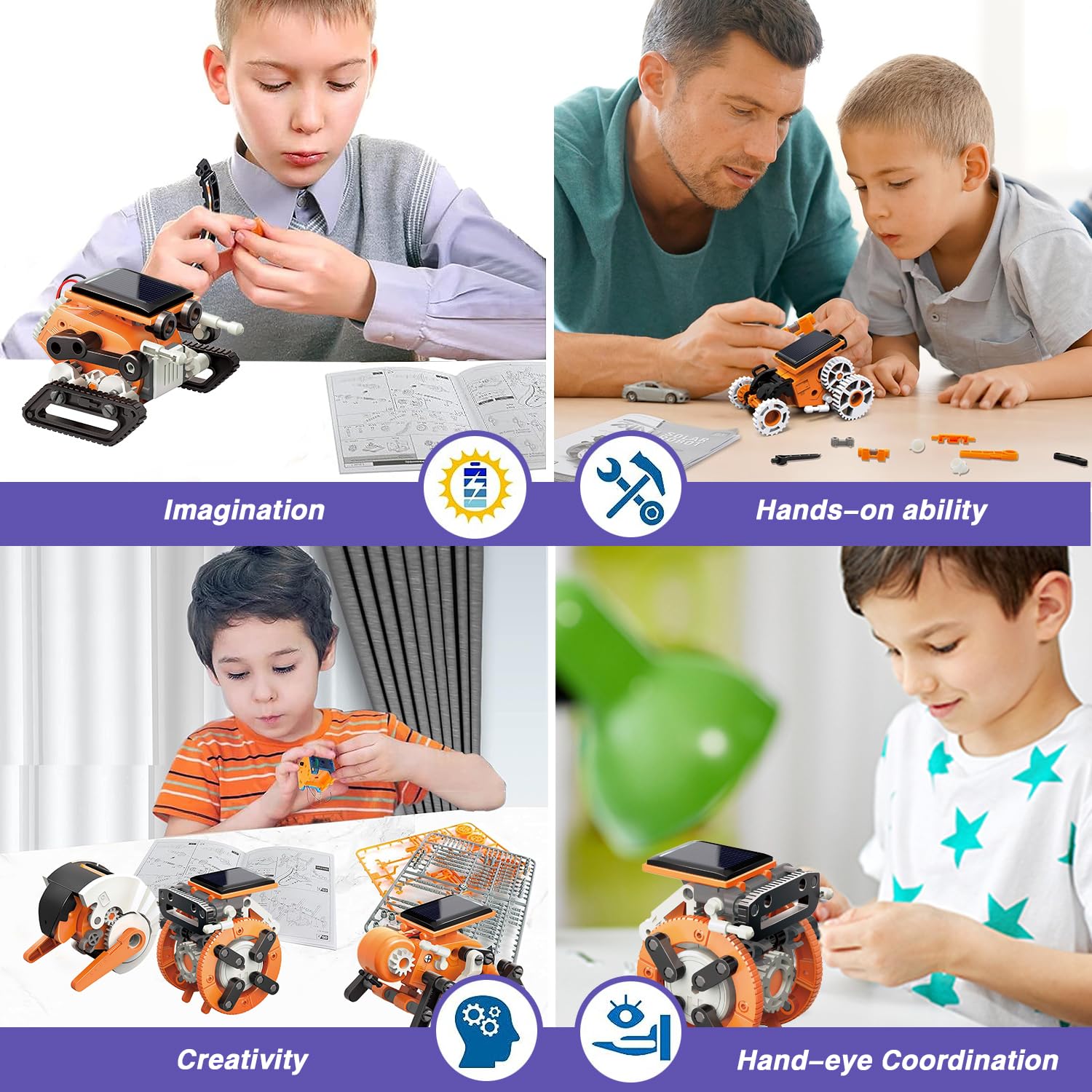 Fidtoy 7-in-1 STEM Solar Power Robot Experiment Kit for Kids, DIY Solar Powered Robot Building Toy, Renewable Energy Engineering Science Kit Age 8+