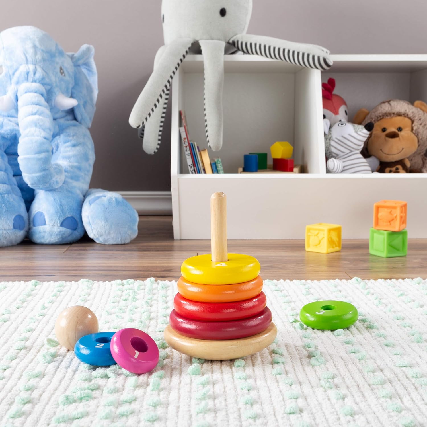 Fidtoy Rainbow Stacking Tower Wooden Counting Toy for Toddlers