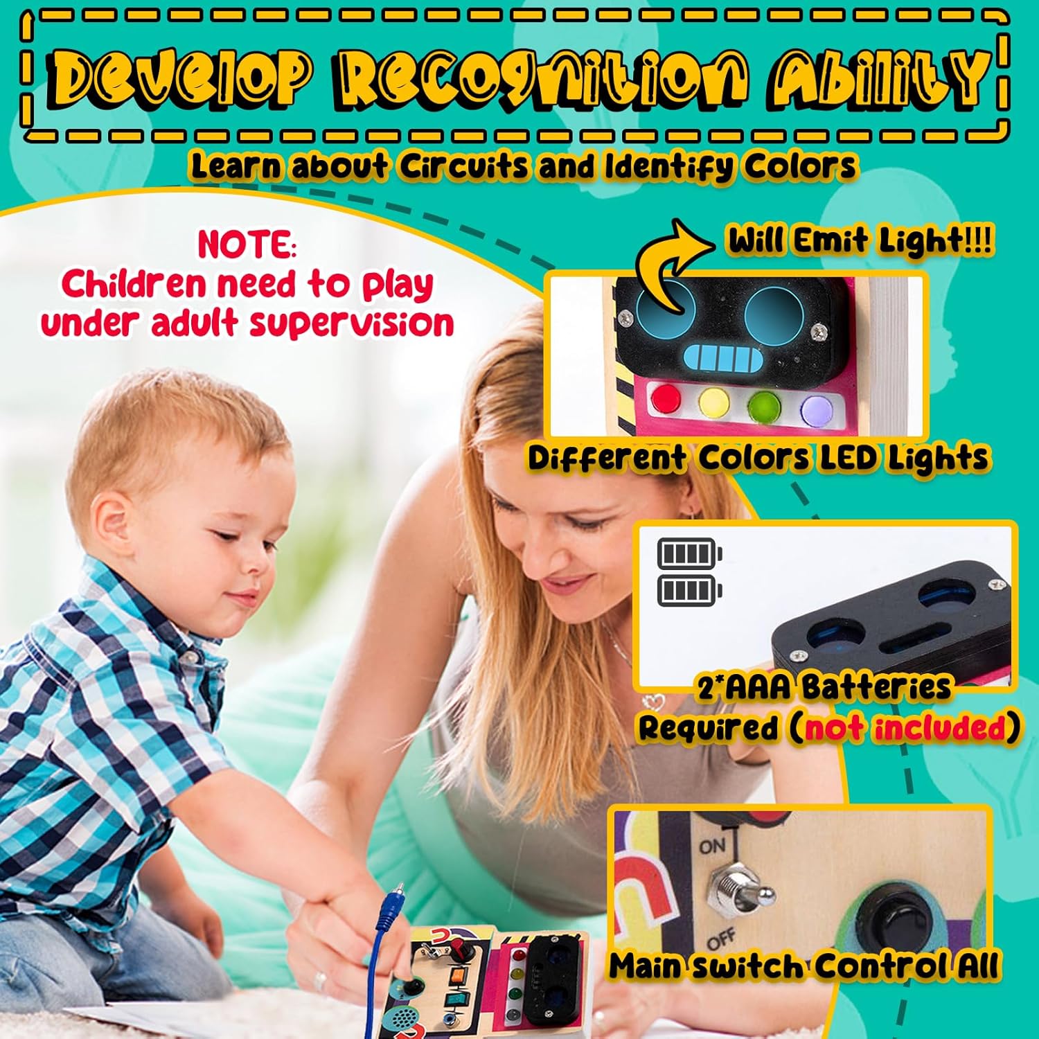 TEUVO Montessori Toys Robot Busy Board Toys for Toddler Age 1 2 3 4 5 6 Years Old, Light Switch Sensory Educational Travel Toys Gifts for Kids Boys Girls Christmas Birthday Holiday